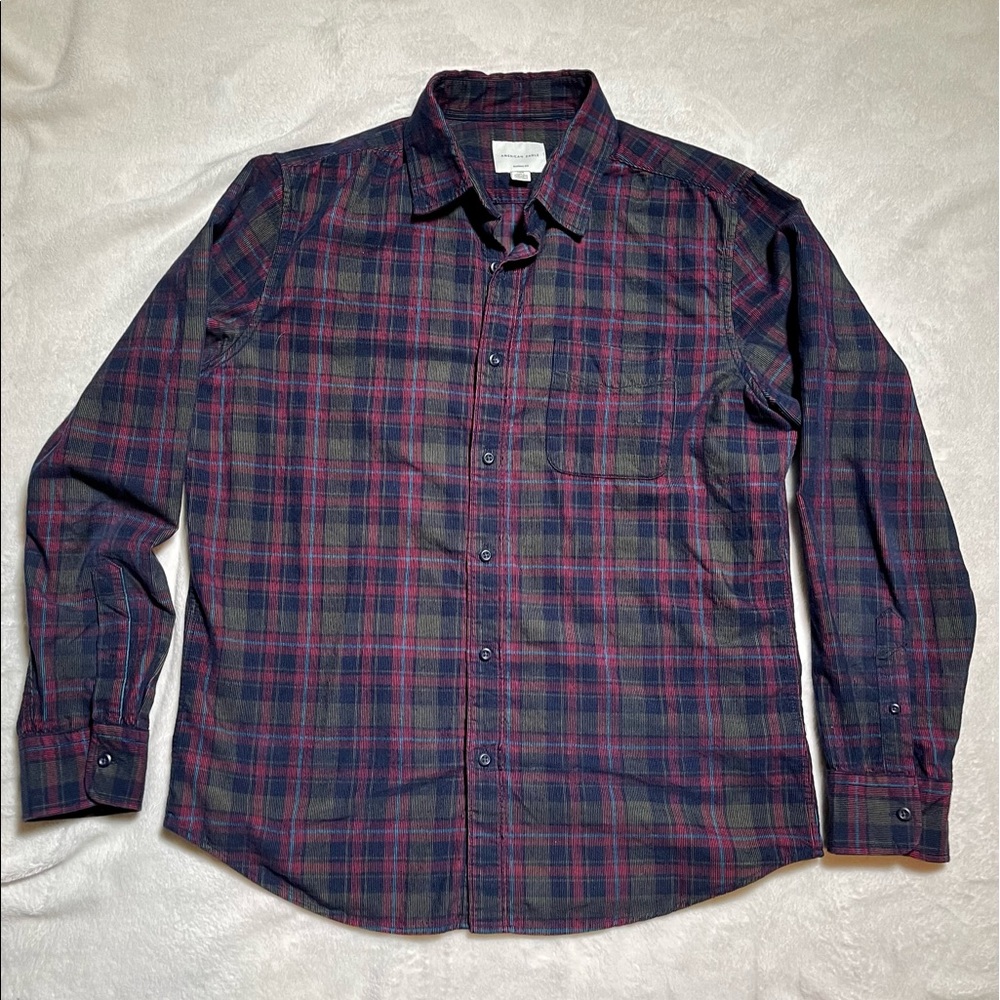 American Eagle plaid corduroy button up shirt